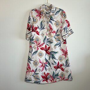Chico's 100% Linen pop over dress, short sleeve, floral print, size 00 / US S